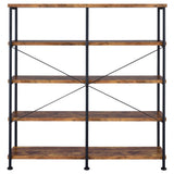 Coaster Home Furnishings Analiese Rustic Industrial 4-Tier Double Bookcase Etagere Bookshelf Office Storage Book Shelf Engineered Eco-Friendly Wood Laminate Sturdy Black Steel Rustic Nutmeg 801543 Coaster Home Furnishings