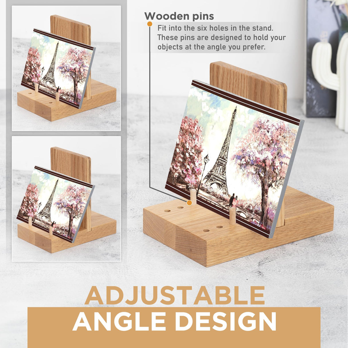 Plate Stand for Display - Adjustable 6x4 Inches Wooden Easel Stand, Picture Frame Holder, Decorative Tabletop Display Stand for Plates, Books, Photos, Posters & Menus by Demigo Demigo