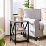 End Tables Living Room Set of 2, 16" D x 16" W x 24" H, Indoor Side Tables Living Room with Storage Shelf, Square End Table Set of 2, X-Shaped Night Stands for Bedroom, Farmhouse Wood End Tables, Grey TooCust