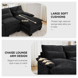125'' U Shaped Cloud Modular Sofa with Chaise Lounges, Chenille Upholstered Comfy Sectional Couch with Storage Console, USB Charging Ports & Cup Holders, Modern Deep Seat Sofa for Living Room, Black WUTUTUEE
