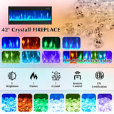 LUXOAK 70'' Large Fireplace TV Stand with 42" Fireplace, Farmhouse Entertainment Center with LED Lights for TVs up to 80'', Highboy TV Console Table with Glass Door for Living Room, Barnwood+White LUXOAK