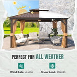 MELLCOM Hardtop Gazebo 10x12, Heavy Duty Galvanized Steel Double Roof with Stylish Vertical Stripes, Nettings and Curtains Included MELLCOM