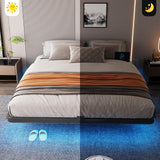 FviMzailon Queen Size Floating Bed Frame - Metal Platform Bed with Smart LED Lights & Charging Station, No Box Spring Needed, Easy Assembly, Noise Free FviMzailon