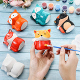 Pasimy 6 Set DIY Ceramic Succulent Planter Pots Paint Your Own Flower Pots Craft Kit Unpainted Bisque Paintable Flowerpot with Brush Palette Ready to Paint for Family Activity Gift(Fox) Pasimy