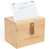 Pera Blanca Recipe Box with Cards and Dividers | Recipe Card Box Faux Leather Handle | 50 Eucalyptus Patterned Recipe Cards and Box Set | Wooden Recipe Box | Housewarming Gift | Recipe Box 4x6 Pera Blanca