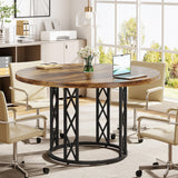 Tribesigns 47" Round Conference Table, Round Business Meeting Table with Metal Base, Small Seminar Table Reception Negotiation for Office Meeting Conference Room Tribesigns