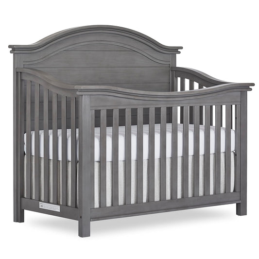 Evolur Belmar Curve 5-in-1 Convertible Crib in Rustic Grey, Greenguard Gold Certified, Features 3 Mattress Height Settings, Crafted from Hardwood, Wooden Nursery Furniture - WoodArtSupply