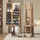 Vlsrka 360° Swivel Jewelry Cabinet with Lights, 63" H Large Capacity Jewelry Armoire with Full Length Mirror, Standing Jewelry Mirror with Storage for Jewelry, 4-in-1 design, Brown Vlsrka