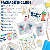 HEJIN Air Dry Clay Kit for Adults, 3.3Lbs Pottery Craft Kit for Beginners, Sculpting Tools Set & Step-by-Step Guide, 12 Paints, Paintbrush, Varnish, Sponge - Crafts for Adults for Birthdays Gift HEJIN