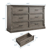 IDEALHOUSE Grey 6 Drawer Dresser for Bedroom, Farmhouse Large Double Chest of Drawers with Metal Handles, Rustic Wooden Dresser for Living Room, Hallway IDEALHOUSE