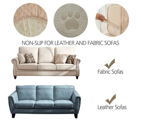 Ameritex Couch Sofa Slipcover 100% Waterproof Nonslip Quilted Furniture Protector for Dogs, Children, Pets, Machine Washable (Beige, 68") Ameritex