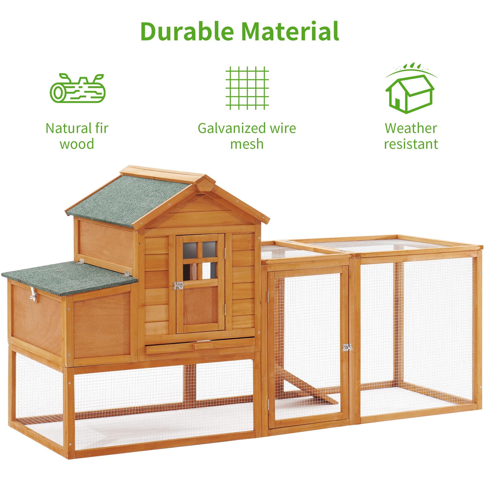 Breltam 79" Chicken Coop Hen House Wooden Chicken House Poultry Cage with Run, Nesting Box, Removable Tray for Outdoor - WoodArtSupply