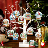 WILLBOND 30 Pcs Christmas Diamond Art Keychain Kits Double Sided Crystal Ball Diamond Painting Keychain 5d DIY Christmas Hanging Key Chains for Xmas Party Decoration DIY for Adults WILLBOND