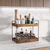 SANRETAHO 2-Tier Bathroom Counter Organizer, Wood Kitchen Countertop Spice Rack, Vanity Cosmetic Makeup Organizers Shelf for Bathroom Storage Organization, Rustic Brown SANRETAHO