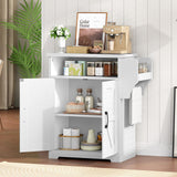 YATINEY Coffee Bar Cabinet, Kitchen Island with Storage, Farmhouse Sideboard Buffet Cabinet with Dual-Purpose Floating Shelf and Hooks, for Kitchen, Restaurant, Living Room, White KF22WT YATINEY