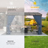 RTDTD 10' x 12' Gazebo，Hard Top Lean to Gazebo Wall Mount Heavy Hardtop Gazebo Outdoor Pergola with Curtains and Netting for Patio Garden Lawn Backyard Deck (Navy) RTDTD