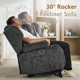 URRED Loveseat Rocker Recliner Sofa with Console, Manual Reclining Loveseat RV Couch Double Rocking Chair Nursery with Cup Holders, Side Pocket, Bluetooth Speaker, USB, Outlets (Grey) URRED