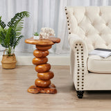 Greenage Cedar Roots Multibeads Stands End Table 13.8“x13.8”x23.6 Wooden Live Edge Side Table for Living Room Bedroom Home Decor Courtyard Wooden Stool Greenage