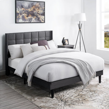 NELGUTA Dark Gray Upholstered Queen Bed Frame with Headboard - Sturdy Wooden Slats, Easy Assembly, No Box Spring Required - WoodArtSupply