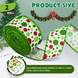Hanaive 20 Yards Christmas Polka Dot Ribbon Xmas Wired Ribbon Christmas Tree Ribbons Decoration Green Red Polka Dot Printed Christmas Ribbons DIY Decorative for Wreaths Gifts Wrapping (1.5 Inch) Hanaive