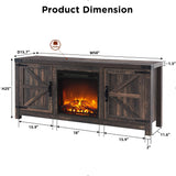 T4TREAM Fireplace TV Stand for 65 Inch TV, Farmhouse Barn Door Media Console, Entertainment Center with 18" Electric Fireplace Storage Cabinet Doors,for Living Room, 58 Inch, Dark Rustic Oak T4TREAM