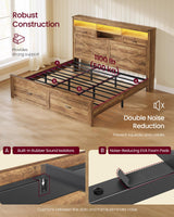 VASAGLE King Bed Frame with Storage Headboard, 51.3-Inch Tall Farmhouse Bed Frame King Size with 4 Drawers, LED Lights, Charging Station, Noise-Free, No Box Spring Needed, Honey Brown URMB424K01S VASAGLE