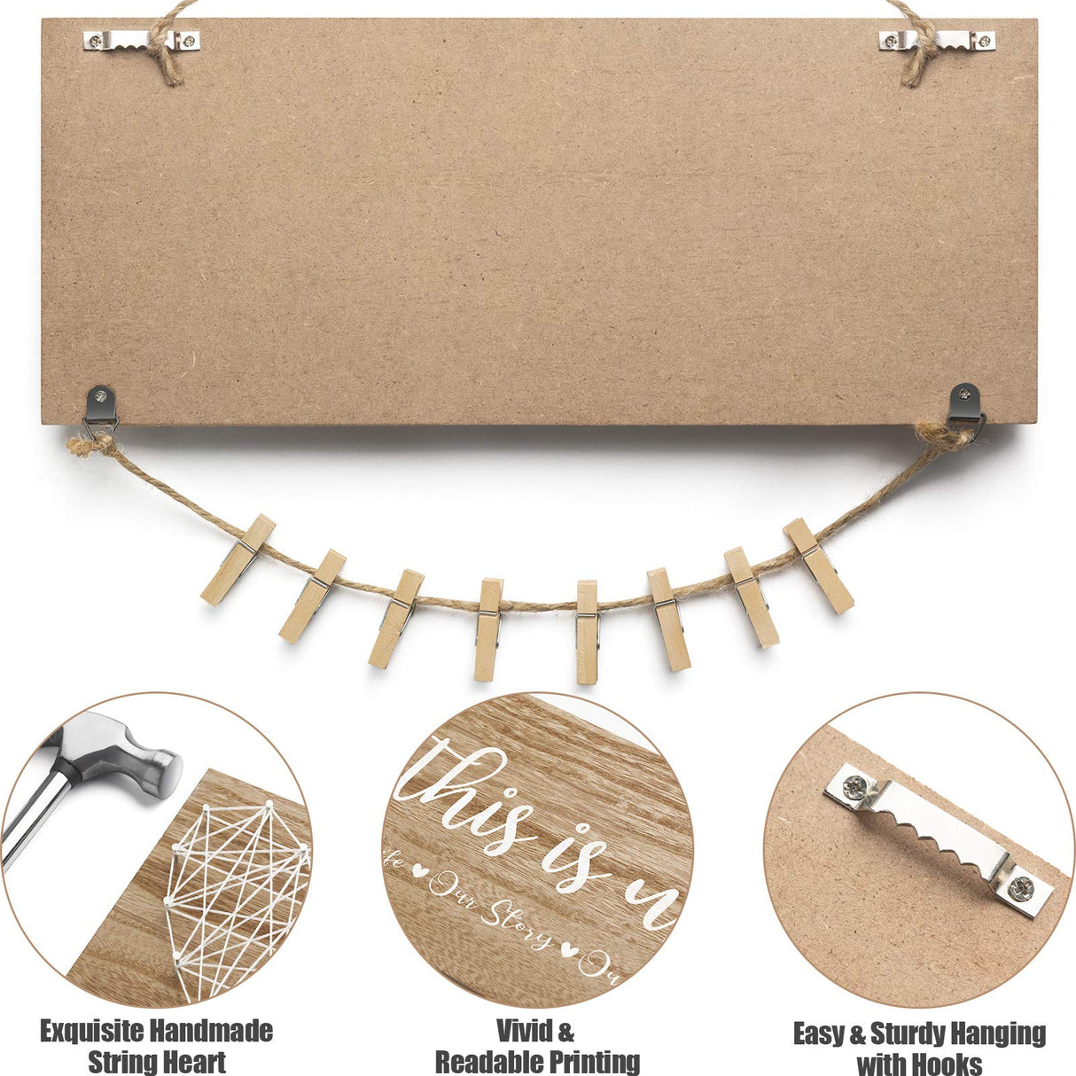 Mothers Day Gifts for Mom Women, Housewarming Gifts New Home Wall Decor Sign, This Is Us Family Picture Frame Wedding Gifts for Couples Farmhouse Rustic Wood Hanging Photo Holder New Homeowner Gifts MAYICIVO