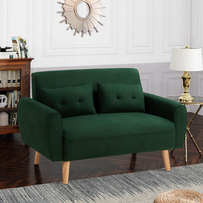 Shintenchi Small Modern Loveseat Couch Sofa, Mid Century Fabric Upholstered 2-Seat Sofa Couch Love Seats Furniture for Small Space,Living Room,Studio,Apartment with 2 Pillows,Green