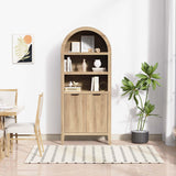 blini 70" Tall Arched Cabinet, Wooden Kitchen Pantry Arched Cabinet with Fluted Doors Versatile Kitchen Hutch Storage Organizer for Dining Room blini