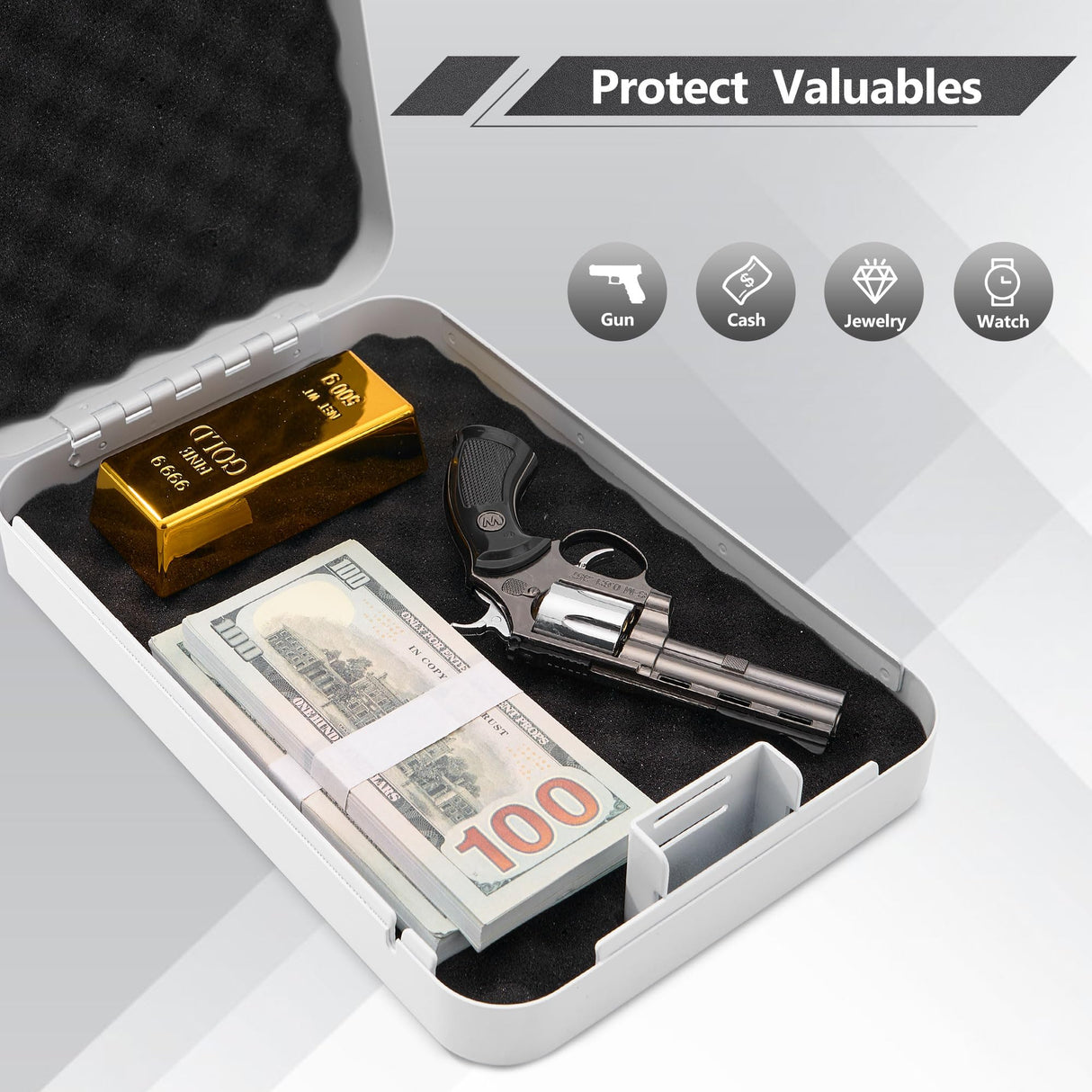 Sgorlds Gun Safe for Pistol, Portable Handgun Lock Box with Combination Lock, Pistol Safe for Car, Home, Travel, 11.5" x7.5" x2.5", White Sgorlds