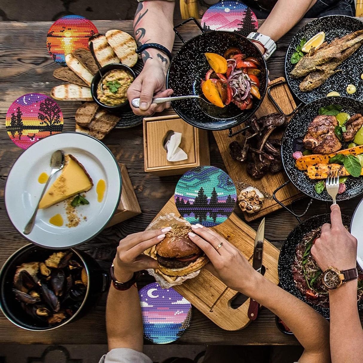 8 Pcs Diamond Art Coasters Kits with Holder, Landscape DIY Diamond Paintings Coaster Kits,Scenery Full Drill Rhinestone Painting Kits for Adults Beginners Art Craft Supplie for Tabletop Protection. eniref