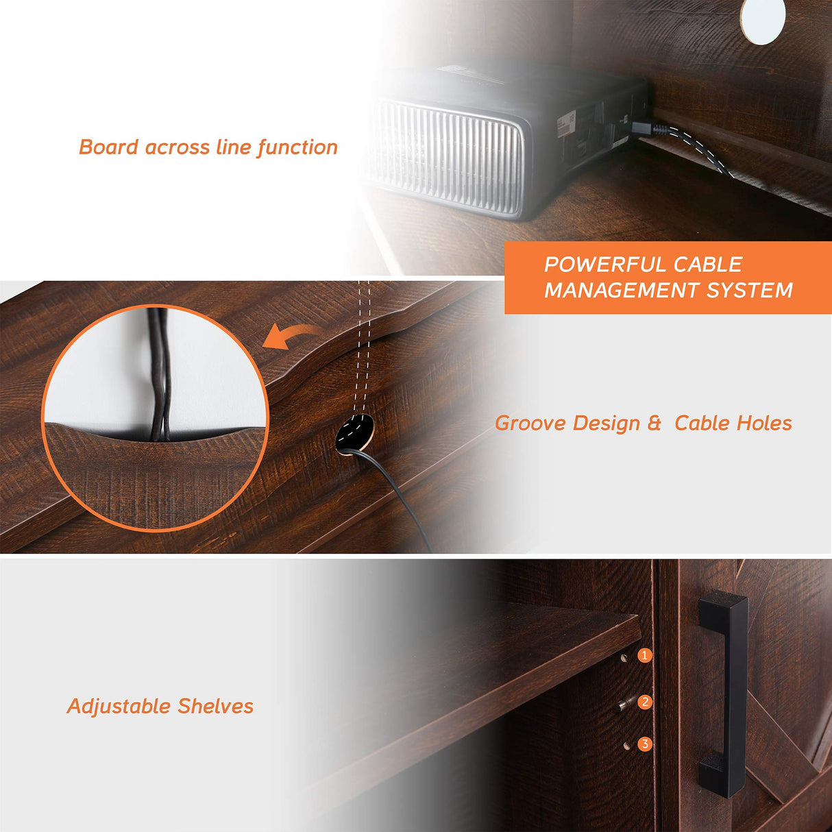 WAMPAT Farmhouse Entertainment Center with Bookshelf for TVs up to 75",Mid Century Modern TV Stand with 73"H Tall 5-Tier Bookcase with Open Storage and Barn Doors for Living Room,Bedroom,Rustic Brown WAMPAT