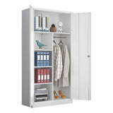 Yizosh Metal Armoire Wardrobe Closet Cabinet for Hanging Clothes with Lock Doors, -72" Steel Lockable Wardrobe Storage Locker Clothes Organizer for Bedroom, Laundry Room (White) Yizosh