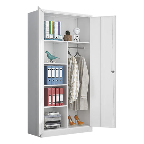 Yizosh Metal Armoire Wardrobe Closet Cabinet for Hanging Clothes with Lock Doors, -72" Steel Lockable Wardrobe Storage Locker Clothes Organizer for Bedroom, Laundry Room (White) Yizosh