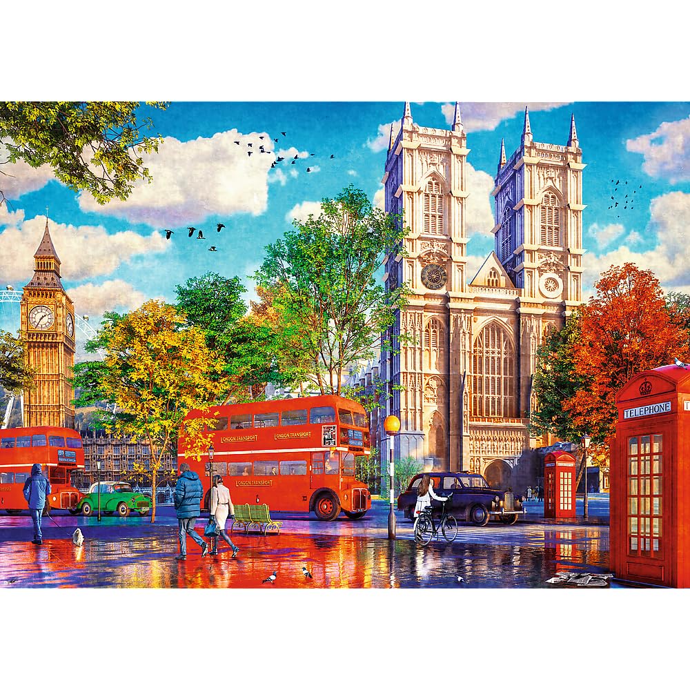 Trefl View of London 1000 Jigsaw Puzzle Premium Plus Tea Time 27"x19" A Series of Painted Nostalgic Pictures, Perfect Matching of Elements, for Adults and Children from 12 Years Old Trefl