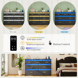 FREDEES 7 Drawers Dresser for Bedroom with LED Light, Large Chest of Drawers, Modern Black Dresser with Charging Station, Wood Bedroom Dressers for Closet/Living Room/Hallway FREDEES