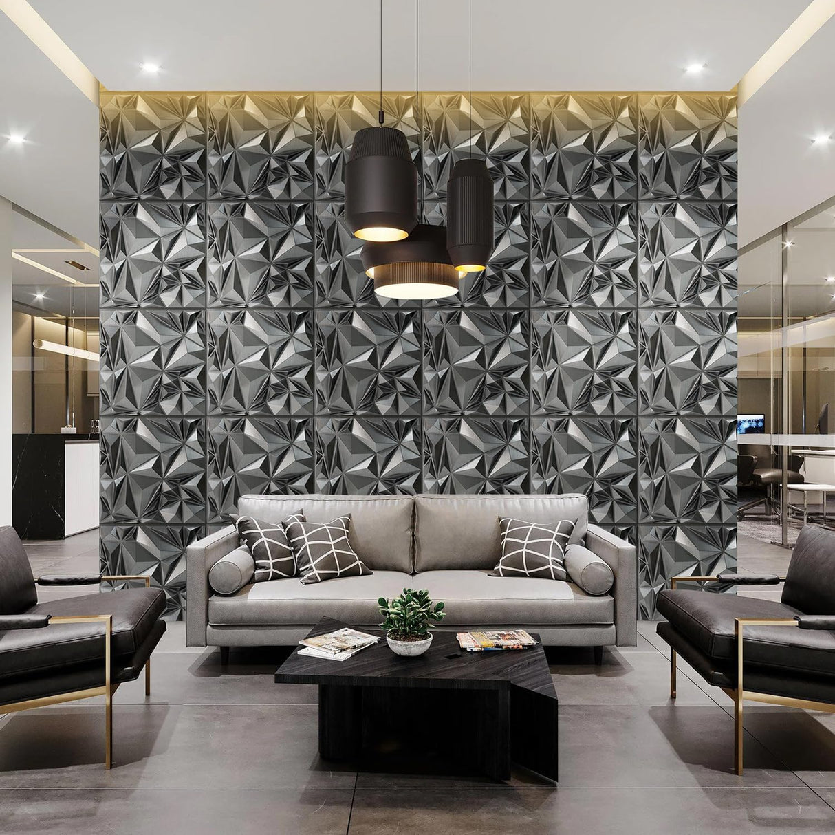 STICKGOO Diamond 3D Wall Panels, Brushed Silver Decorative Wall Covering Panels for Interior Wall Decor, PVC Accent Wall Panels for Living Room Bedroom Game Room STICKGOO