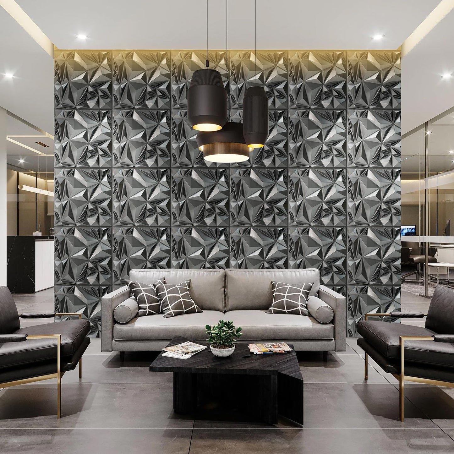 STICKGOO Diamond 3D Wall Panels, Brushed Silver Decorative Wall Covering Panels for Interior Wall Decor, PVC Accent Wall Panels for Living Room Bedroom Game Room - WoodArtSupply