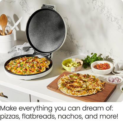 Chefman Everything Maker & Pizza Oven – 1440W Countertop Electric Pizza Maker with 12” Nonstick Cooking Plates, Make Pizza, Quesadillas, Omelettes and More, with Indicator Lights and Vertical Storage