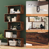 Yusong Bookshelf 5-Tier, Geometric Bookcase S Shaped Book Shelves for Bedroom, Modern Industrial Wood Decorative Display Shelf Book Case for Home Office, Rustic Brown Yusong