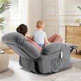KCREAM Recliner Chair,Rocking Chair with Massage & Heat, 360° Swivel Rocking Chair for Adults, Manual Rocker Recliner with Cup Holders for Living Room, Bedroom, Nursery,Light Gray KCREAM