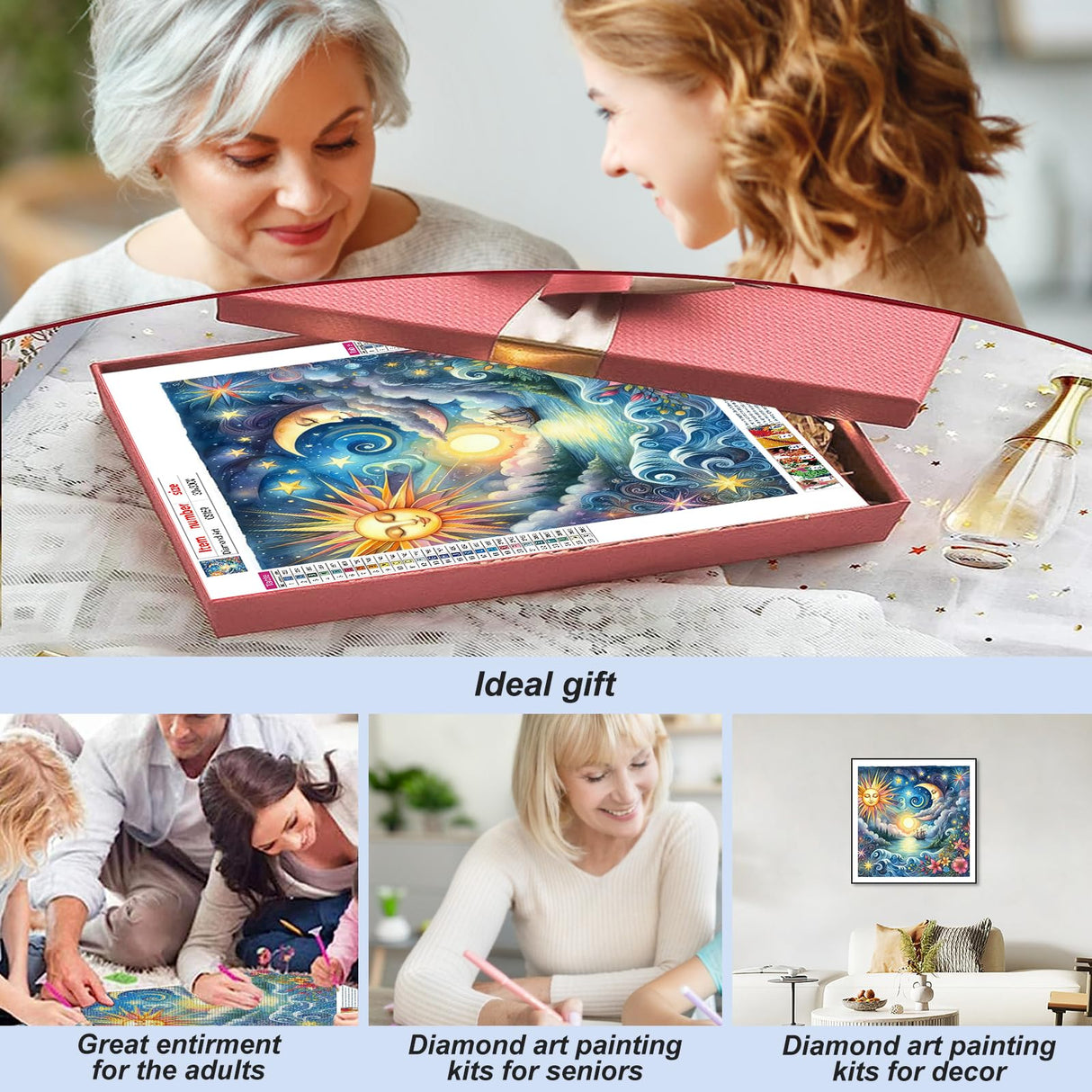 Acudotr Sun and Moon Face Diamond Painting Kits for Adults, 5D DIY Diamond Art Kits for Beginners, Full Drill Diamond Painting Kits for Home Wall Decor, 12x12 Inch Acudotr