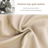 Olodumare 87’’ Genuine Leather Sofa for Living Room, Luxurious Top-Grain Leather Comfy Couch with Overstuffed Cushions, Mid-Century Modern Feather Filled Cushions Furniture, Cream Beige Olodumare