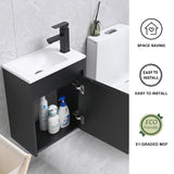 USBATHJOY 16" Bathroom Vanity Sink Combo for Small Space, Wall Mounted Bathroom Cabinet Set with White Resin Basin Sink Top Black Faucet Pop Up Drain Black USBATHJOY