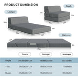 Youzi Folding Sofa Bed, Foldable Mattress for Bedroom and Living Room, 6 Inches Single Four-fold Floor Sofas for Guests, Sofa Bed Chair Floor Mattress with Washable Cover, Dark Gray, 75" x 25" x 6" Youzi