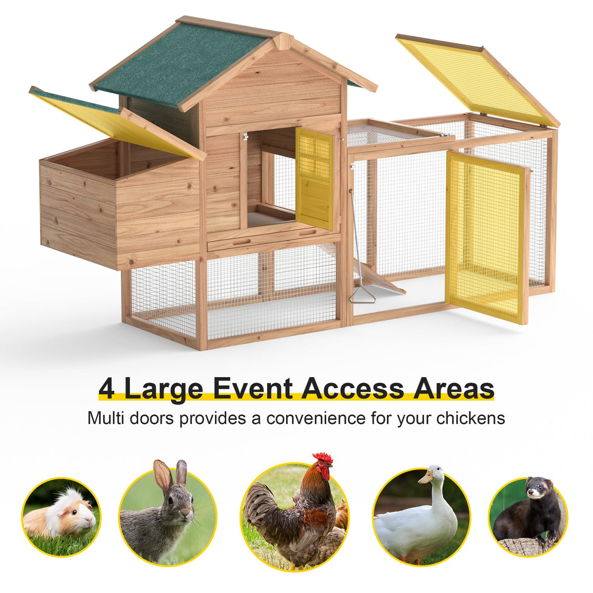 Wooden Chicken Coop, 80” Large Chicken Run 2 Tier Guinea Pig Pet House Outdoor with Pull Out Tray & Ramp Bunny Cage with Egg Box Rabbit Hutch with Lockable Door for Indoor Backyard(Original Wooden) Phonjoroo