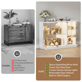 HNEBC Lockable Display Curio Cabinet with Glass Door,47.2" W Glass Display Cabinet with 3 Color Lights for Collectibles,5-Tier Lighted Display Case with Human Sensor,Living Room,White HNEBC