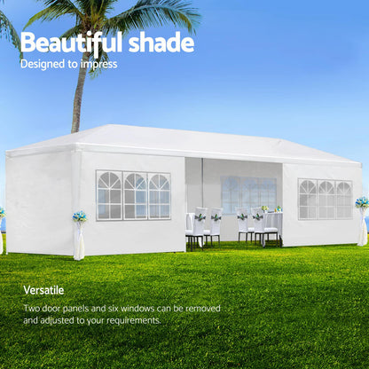 FEIYAW 10x30 FT Outdoor Canopy Tent, White Party Tent Wedding Birthday Tents with 8 Removable Sidewalls, Gazebo w/Transparent Windows Outside Gazebo Event Tent for Parties Garden Patio and Ba - WoodArtSupply