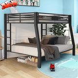 LEEKOUS Upgraded Version Thicken Metal Full XL Over Queen Bunk Bed, Best Industrial Style Heavy Duty Bunk Beds Frame with Side Ladder and Safety Guard Rails for Kids, Adults (Full XL/Queen) LEEKOUS