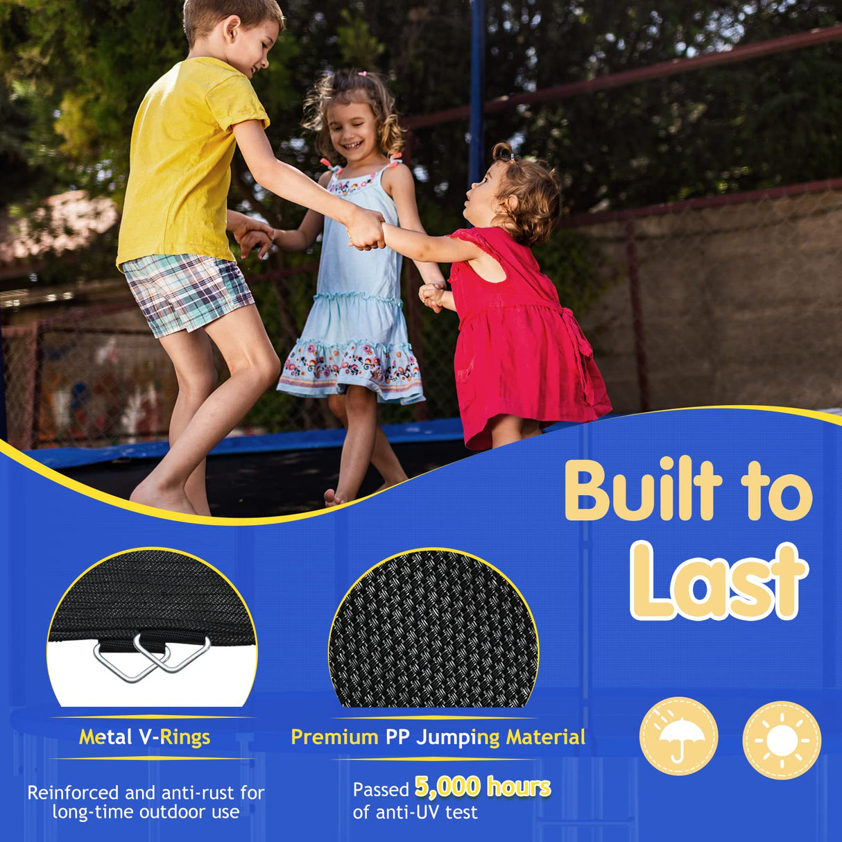 GYMAX Trampoline Mat, 8FT/10FT/12FT/14FT/15FT/16FT Trampoline Accessories Replacement Mat with 42/54/72/80/96/108 V-Rings & 8 Row Stitch, Using 5"-7" Springs, Anti-UV Wear-resistant Jumping Mat (14FT) GYMAX